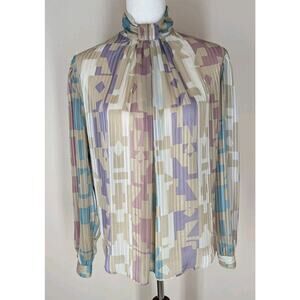 Stuart Lang Vintage 80s Sheer Blouse High Collar Sheer Bishop Sleeve Size 14